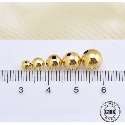 1/PCS 6mm 7mm 8mm Real 18K Gold Seamless Round Beads Polished Yellow Golden Spacer Seed Balls AU750 DIY Fashion Jewelry Making