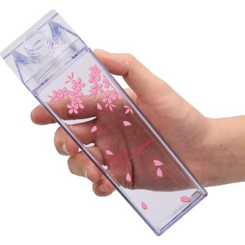 Portable Girl Student Drinking Bottle Milk Box Shape Water Bottle Cup Plastic 500ml With Lids Leakproof for Travel Office School