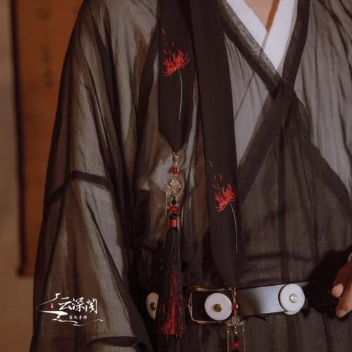 Black Equinox Flower Embroidered Chinese Clothing Tassels Hair Band Antique Style Headdress Chinese Clothing Hair Accessories