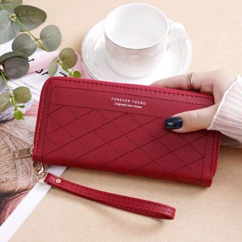 Ladies Long Pure Color Soft Leather Clutch Bag Classic Large Capacity Women Wallet Multi-functional Zipper Coin Pocket Phone Bag