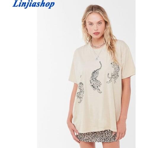 Spring summer women tshirt oversized cotton short sleeve O neck top new fashion female T-shirt Apricot