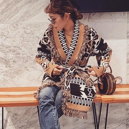Jastie Retro Leopard Jacquard Cashmere Cardigan Sweater Coat Women Wool 2020 Autumn Winter Sweater Cardigan Jacket Overcoat