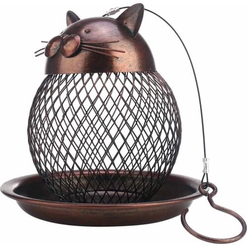 Tooarts Cat Shaped Bird Feeder Cat Shaped Vintage Handmade Outdoor Decor Villa Garden Decoration Hanging Bird Outdoor Feeder
