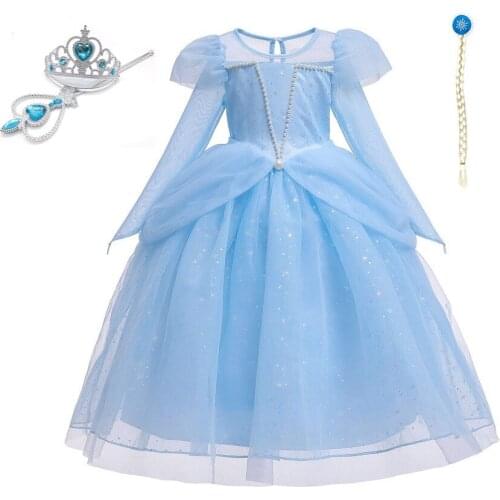 Girls Elsa Costumes Dresses Long Sleeve Snow Queen Children Clothing For Christmas Dress