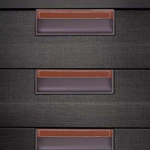 Leather Hidden Embedded Cabinet Handle Vintage Classic Nortic Zinc Alloy Door Invisible Recessed Pulls Knob Furniture Hardware