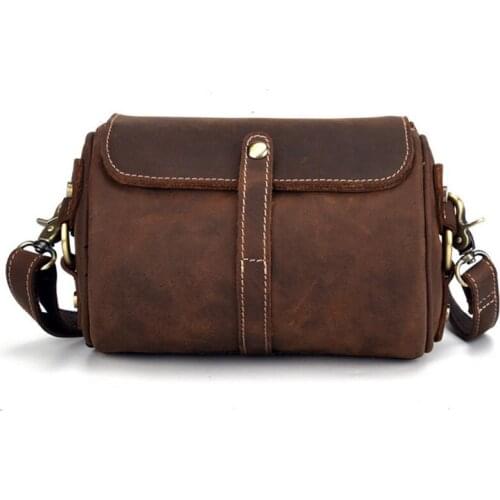Crazy horse leather Men Single Shoulder Bags Messenger Purse Vintage Small Designer Male Cross Body Barrel-Shaped Bag