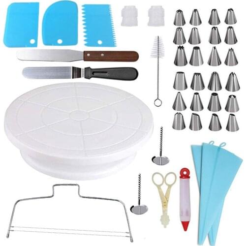 Msjo 40pcs Cake Decorating Tip Sets Cake Turntable Stand Stainless Pastry Nozzles Confectionery Bag Baking Tools For Cakes