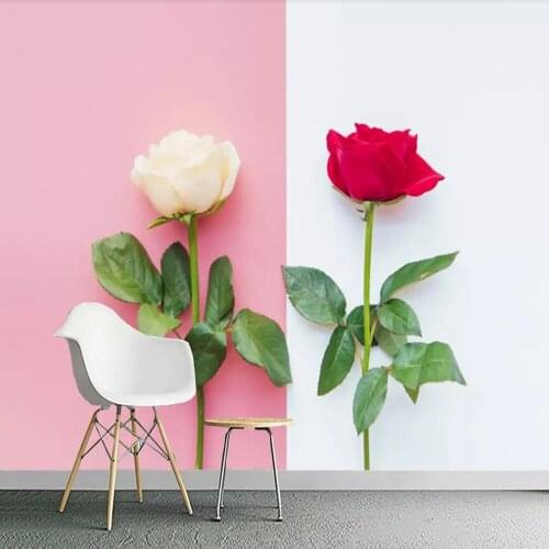 Custom mural wallpaper 3D simple European abstract three-dimensional rose green leaf living room wall decorative painting