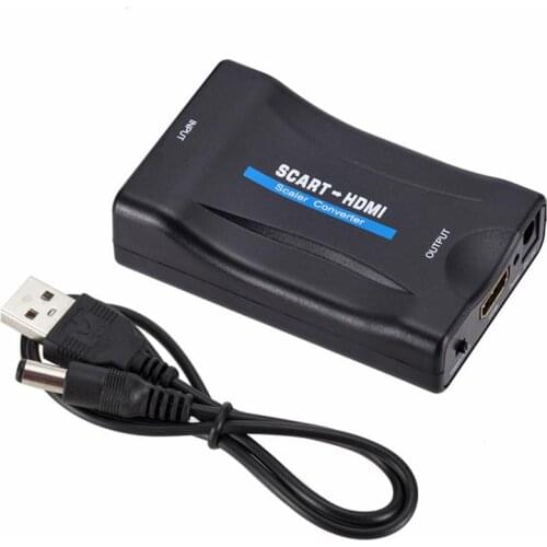 New 1080P SCART To HDMI-compatible Video Audio Upscale Converter Adapter for HD TV DVD for Sky Box STB Plug and Play DC Cable