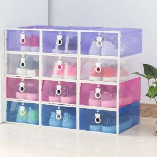 6pcs Womens Foldable Clear Modern Shoes Storage Box Bear Pull Ring Plastic Stackable Can Be Combined Shoe Organizer