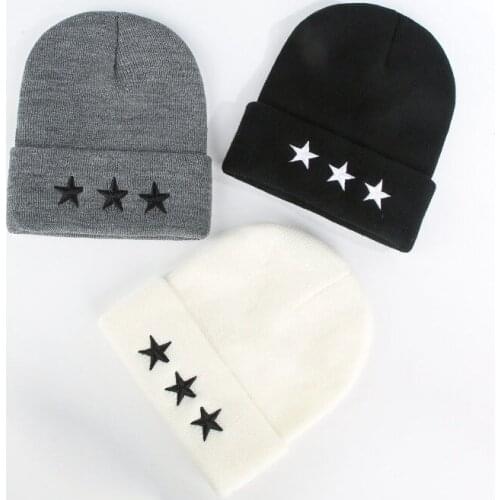 Autumn Winter Five-Pointed Star Embroidery Simple Knitted Hat Beanie Men Women Korean Classic Warm Cold Cap Bone Elasticity D41