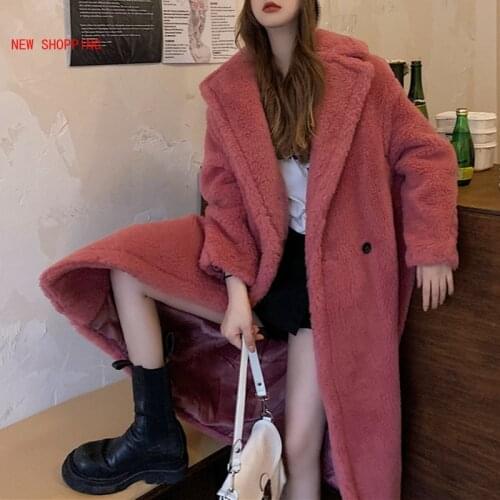 Brown Long Teddy Bear Jacket Coat Women Winter 2021 Warm Oversized Hairy Outerwear Overcoat Women Faux Fur Coats Chaquetas Mujer