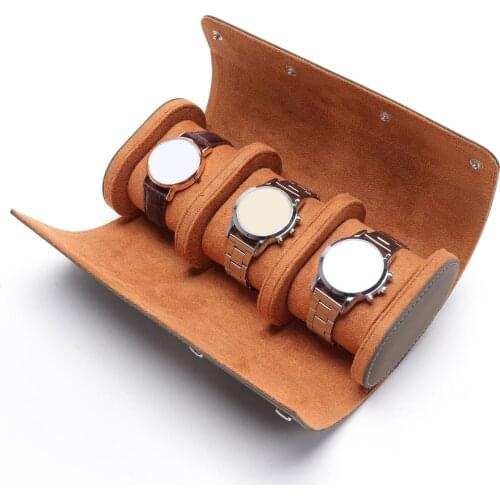 Portable 3 Slots Watch Roll Retro Travel Case Vintage Leather Watch Storage Box Organizer with Slid in Out Gift for Men Women