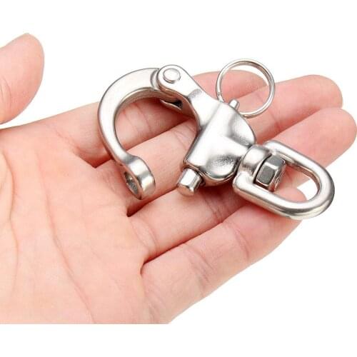 1PC 316 Stainless Steel 70mm Swivel Jaw Snap Shackle S-Ring shackle Buckle Twist Fixed Bail J1F8