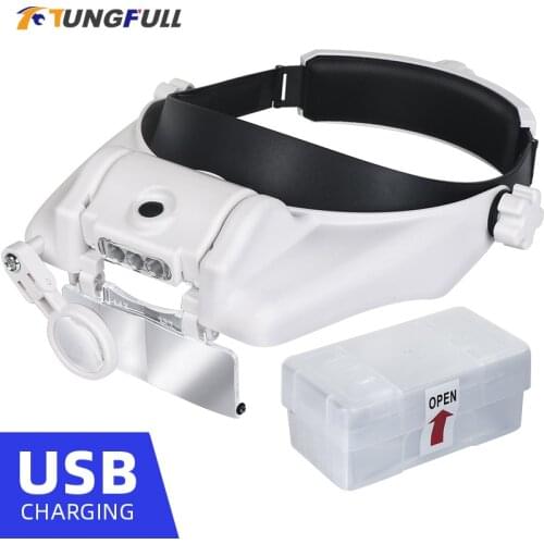 Professional Led Magnifier Loupe Glasses 6 Lens Head Magnifying Glass Lens Jewelry Watch Repair 1.5x 2x 2.5x 3x 3.5x 8X
