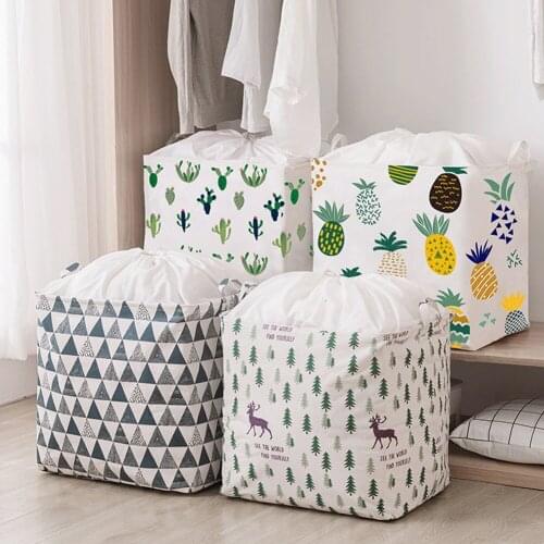 Rectangular Cotton Linen Storage Basket Nursery Hamper Laundry Basket Toy Organizer with Handle