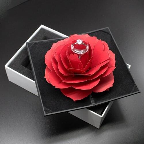 Boxes For Jewelry Display Fashion Rotating Rose Ring Box Engagement Marriage Table White Jewelry Box Folding jewelry display box
