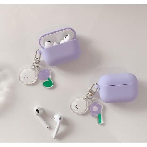 Silicone Cover Earphone Case Korea Cute Bear Cartoon Cover For AirPods 1 2 3 pro Case Flower Keyring Protective Box