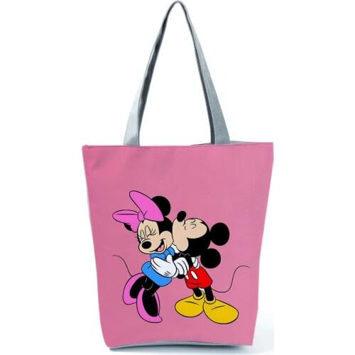 Disney Mickey Minnie Animation Printed Handbag Cartoon High Capacity Eco Reusable Shopping Bag Casual Women Girl Shoulder Bag