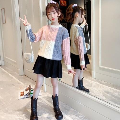 Girls Sweater Kids Coat Outwear 2021 Classic Thicken Warm Winter Autumn Knitting Tops Cotton Teenager Pullover Childrens Clothi