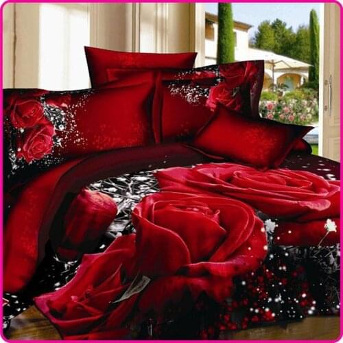 3D Red Rose Unique Wedding Bedclothes Queen Size 4PCS bedsheet sets Duvet/Quilt Cover Sets