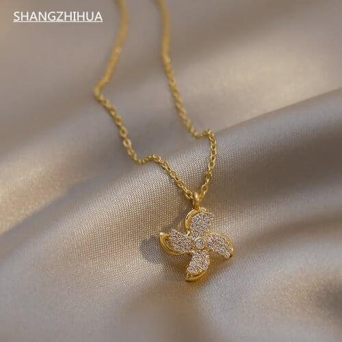 Rotating Windmill NecKLACE for Women Luxury High-grade Zircon Collarbone Chain for Girls Uncommon Jewelry Accessories
