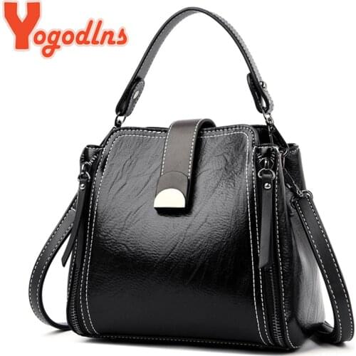 Yogodlns Elegant PU Leather Handbag Women PU Leather Shoulder Bag Double Zipper Handle Bag Casual Female Crossbody Bag Wallet