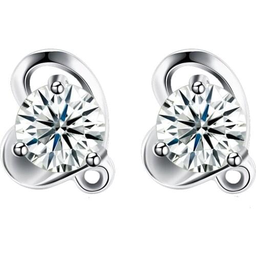 ZEMIOR Romantic Heart Shape Women Earrings 925 Sterling Silver Shining Cubic Zirconia Small Stud Earring Anniversary Jewelry