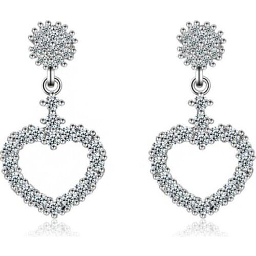 Sweet Hollow Heart Shiny Zirconia Pendants Stud Earrings for Women Girls Fashion Wedding Party Jewelry Accessories Gifts