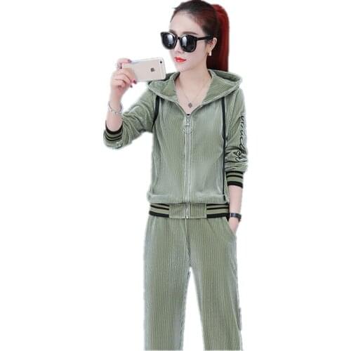 European fashion Sporting suit female Corduroy casual two-piece suit Spring / autumn NEW Women clothing Hooded High quality 1587