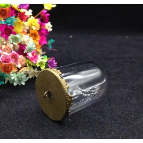 50sets/lot 38*25mm tube shape glass globe bronze plated crown tray bead cap glass vial pendant glass bottle necklace accessorie
