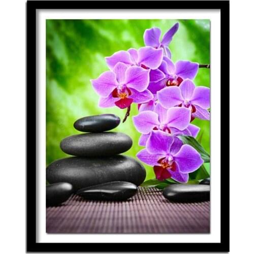 5d diy diamond embroidery orchid and cobblestone,embroidery diamond,5d diy ,full square diamond painting flowers