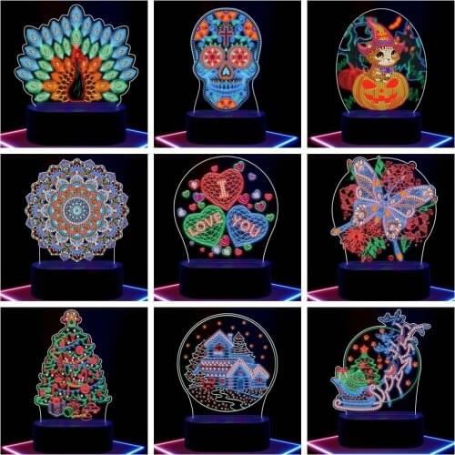 Diamond Painting 3D LED Gradient Light Special Shaped Diamond Mosaic Embroidery Bedside Night Lamp Bedroom Christmas Decor Gift