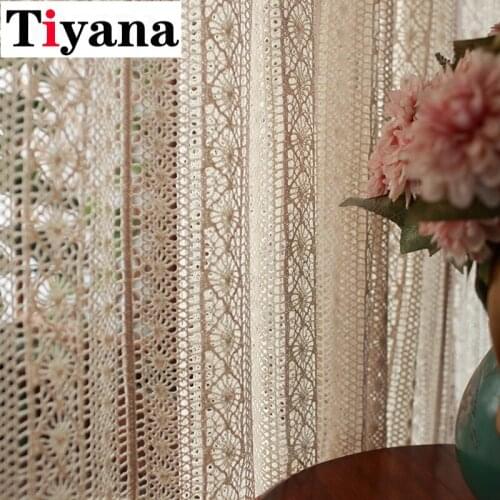 American Hollow Geometric Crochet Curtain Cotton Linen Finished Curtain For Living Room Bedroom Bookcase Shoe Cabinet AG555Z