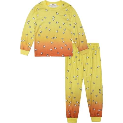 Anime Demon Slayer Agatsuma Zenitsu Cosplay Pajamas Cartoon Pijamas Kamado Nezuko Cotume Boys Girls Tops Pants Suit Pyjamas