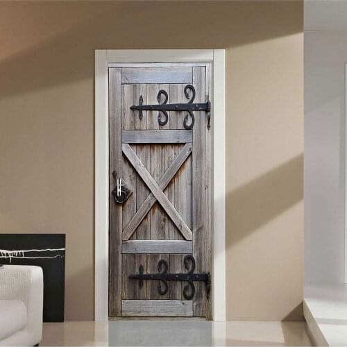 3D Antique Wooden Doors DIY Door Wall Stickers Home Decor Living Room Bedroom Porch Art Mural Removable Waterproof PVC Wallpaper