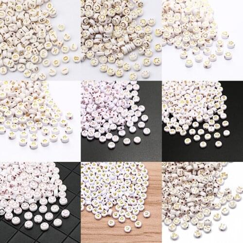 White Flat Round Random Golden Pattern Acrylic Beads Loose Beads Accessories For Jewelry Making Diy Handmade Bracelets Supplies