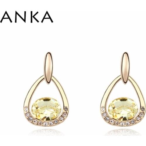 Free Shipping Romantic Gold Color Pierced Triangle Earrings Crystals from Austria Crystal #99146