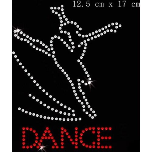 Free Shipping Dance Girl Iron On Rhinestone Transfer white crystal with red