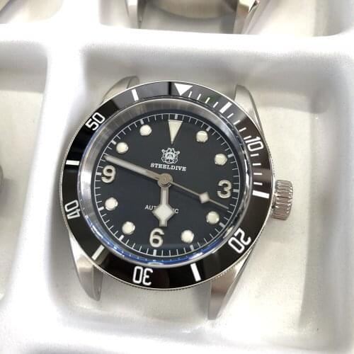 STEELDIVE SD1958 Automatic Watch Sapphire 200m Diver Watch Mens BGW9 Super Luminous Little Red Flower NH35 Mechanical Watches