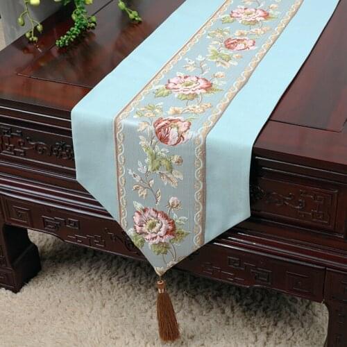 Floral jacquard brocade modern table runner bed runner table cloth for wedding party home hotel decoration home textile