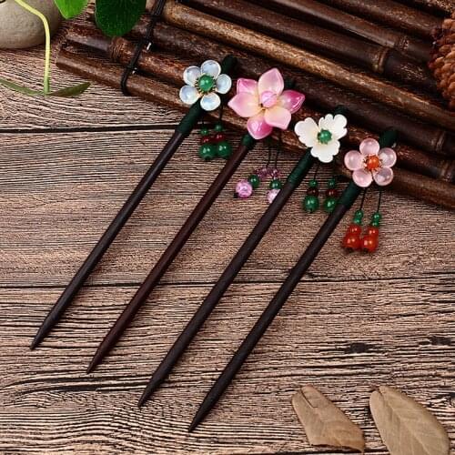 Wood Hair Sticks Japanese Hair Chopsticks for Buns Hair Pins for Women Long Tassels Chinese Style Flower Hairpin Jewelry