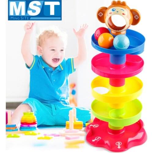 Infant Colorful Tower Ramp Billowed Ball Cute Animals Educational Baby Toys Rolling Balls Beads Development Game For Babies