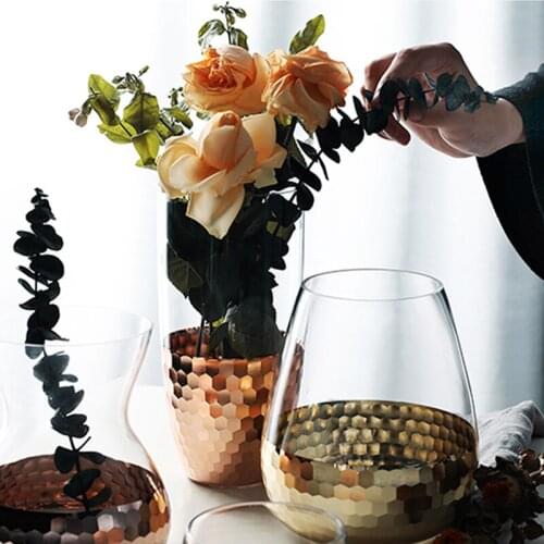 Nordic Europe Electroplated Gold Foil Vase Glass Flower Vases Dried Flower Bottle Home decor room Decoration accessories