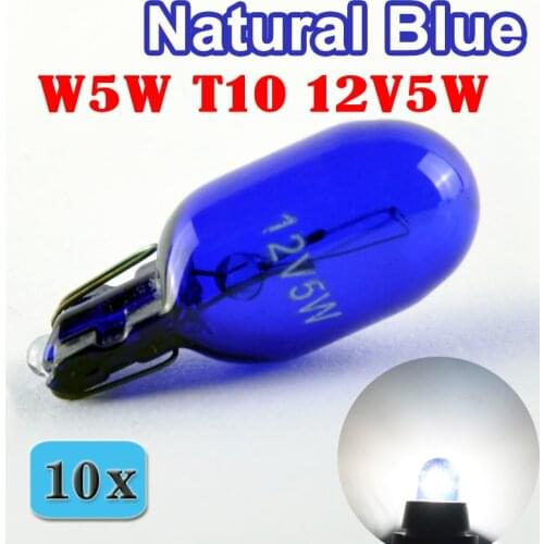 Flytop (10 Pieces/Lot) 501 W5W XENON T10 Natural Blue Glass 12V 5W W2.1x9.5d Single Filament Super White Car Bulb Lamp
