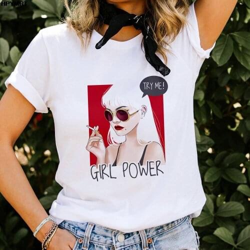 Women Tshirt Girl Power Printing Fashion 90s Womens Clothes T Shirt Tee Female Top Harajuku Graphic Summer Short sleeve T-shirt