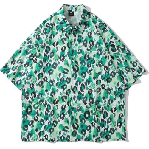 Mens Oversize Hawaiian Shirts Leopard Print Turn-Down Collar Shirt Unisex HipHop Streetwear Male Holiday Tropical Aloha Top