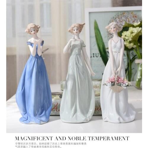 HOT SALE # 3PCS Home Furnishing ROOM SHOP TOP COOL decorative ART Handmade porcelain Lovely Beautiful girl statue BEST gift