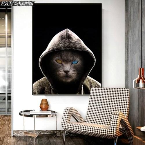 Canvas Poster Animal HD Hooded Cat Prints Custom Hoom Decor living room wall Picture Simple modern Abstract art painting