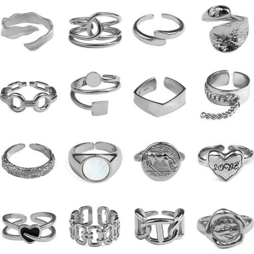 MEETSOFT Office S925 Sterling Silver Geometry chain Animals Zircon Adjustable Ring for Women Party Jewelry wholesale Accessory